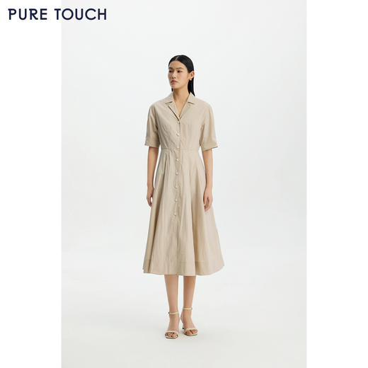 商场同款PURE TOUCH女装26春夏新款连衣裙v领收腰棉混纺过膝长裙 商品图1