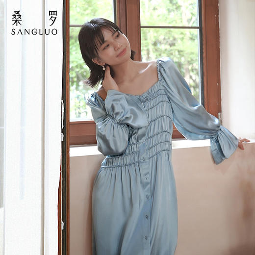 SANGLUO睡裙长袖法式复古宫廷风桑蚕丝睡衣 商品图0