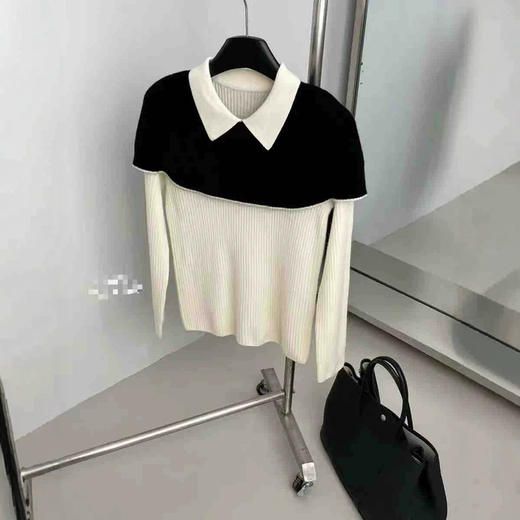 【清仓！不退不换！】韩系撞色Polo领假两件针织衫 显瘦时尚打底 商品图2