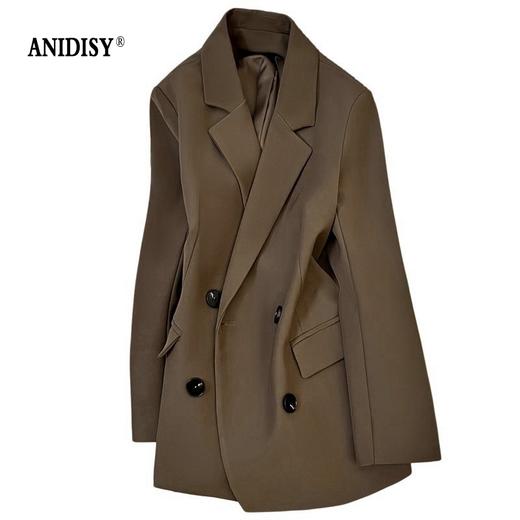 2026春装时尚翻领长袖双排扣西装外套 商品图4