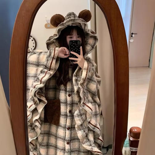 ins趣味系列连帽格子斗篷睡衣少女家居服-纪念日百货门店同款169696058 商品图1