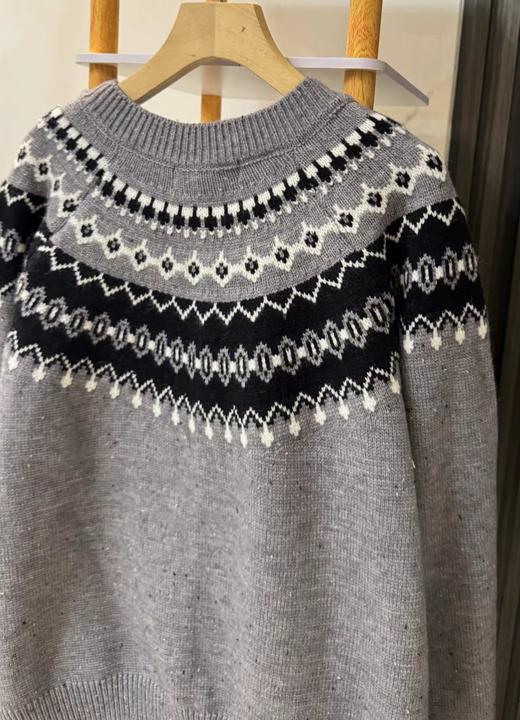 F020549复古氛围感浅灰色费尔岛提花针织开衫 商品图10