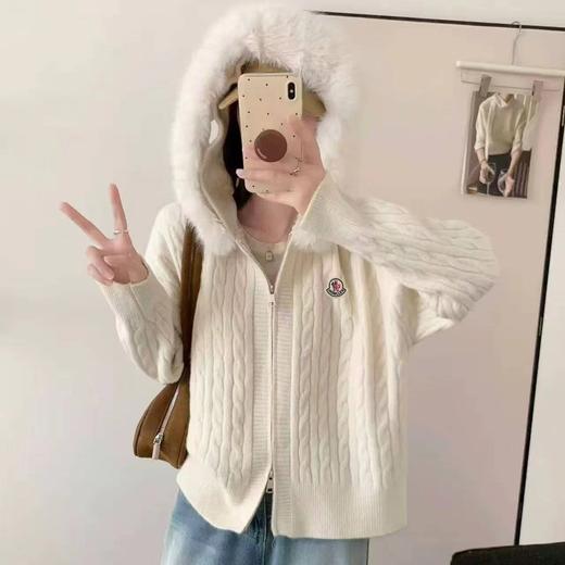 F020541绞花毛领刺绣拉链针织毛衣外套开衫 商品图4