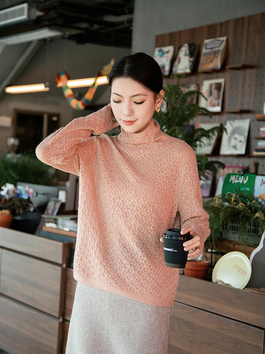 【堆领镂空羊绒衫】羊绒世家秋冬新品女士100%山羊绒舒适保暖毛衣 商品图1