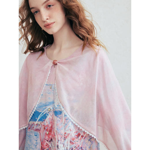 两三事梵高文艺 风荷听雨 2026春季新款披肩式假两件印花雪纺衫女 商品图2