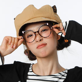 【积分兑】立体猫耳设计装饰款豹纹眼镜-纪念日百货门店同款169097629