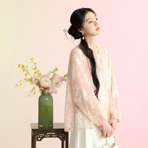 三彩【繁花似锦】2026春季新款新中式小衫圆领插肩袖宽松C 商品图2