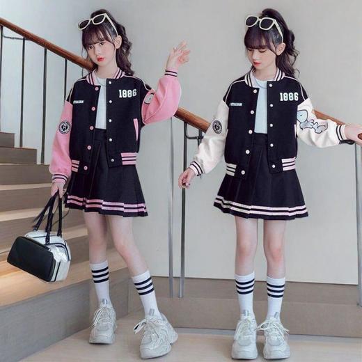 女童两件套春秋季新款中大童女孩棒球服套装洋气时尚学院风套装裙 商品图0