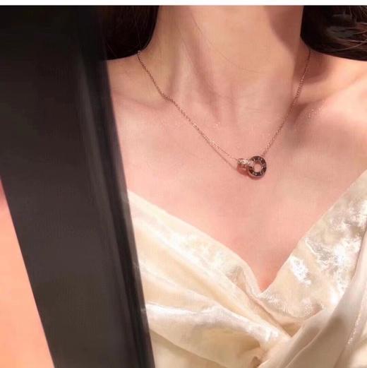 F020518满满的锆钻闪闪发光满钻双环圆饼项链 商品图5