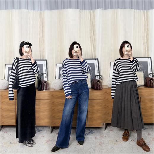 【贝拉推荐】奔赴向往 纸片人既视感针织T 三色条纹 法式海军魂 超好穿的针织T 商品图0