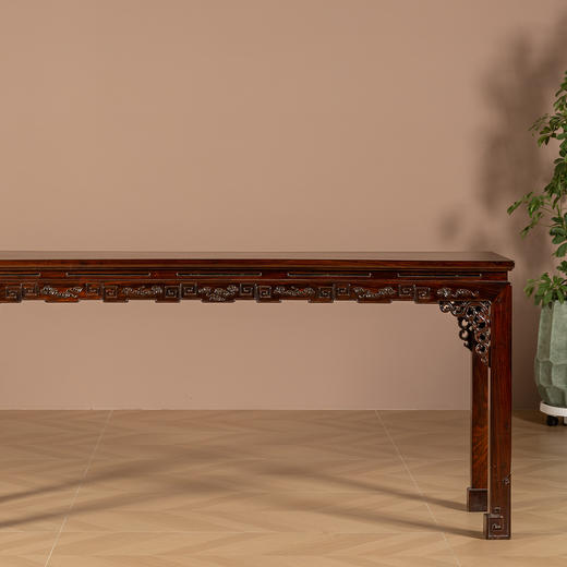 红木束腰马蹄腿灵芝回纹条桌 商品图3