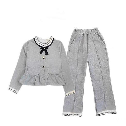 女童春秋套装韩版小香风新款时髦洋气蝴蝶结花边女孩阔腿裤两件套 商品图4