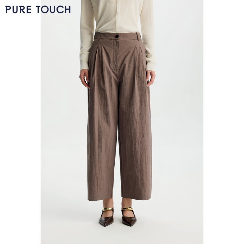 商场同款PURE TOUCH女装26春夏新款高腰直筒休闲裤松紧后腰头长裤
