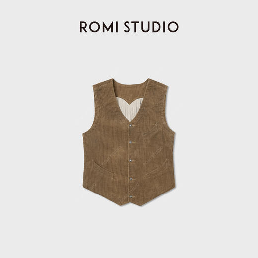 ROMI STUDIO“英伦复古”做旧灯芯绒条纹舒适叠穿马甲 RWCWWT6537 商品图0
