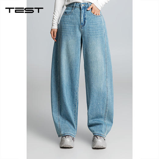 春上新满天星烫钻宽松遮肉显腿长阔腿牛仔裤3261002 商品图0