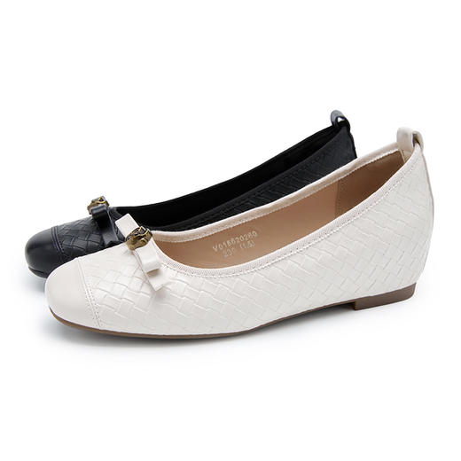 【限时秒杀】西遇内增高单鞋女鞋2026新款春季浅口山茶花点缀蝴蝶结编织小皮鞋V0166280 商品图4