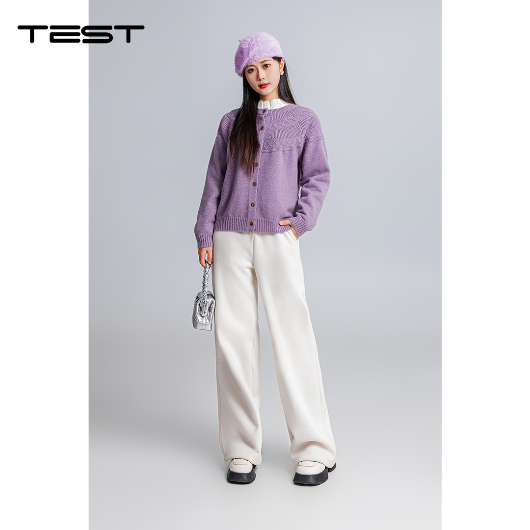 春上新宽松版型遮肉显瘦温柔紫针织开衫2261011