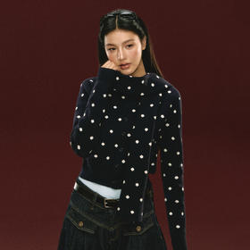 Ariseism 美式复古圆点针织开衫毛衣女春季新款修身上衣