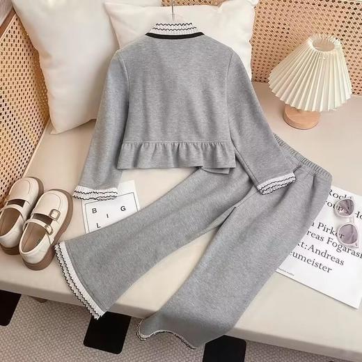 女童春秋套装韩版小香风新款时髦洋气蝴蝶结花边女孩阔腿裤两件套 商品图1