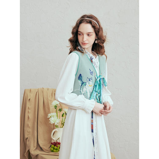 两三事梵高文艺青野伴游2026春季新款小清新印花绑带提花针织衫女 商品图1