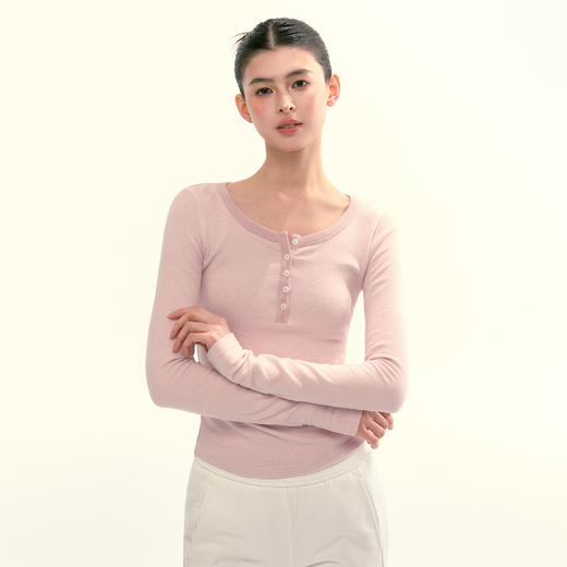 Ariseism 美式复古绒感亨利领长袖t恤女春季新款修身上衣 商品图0
