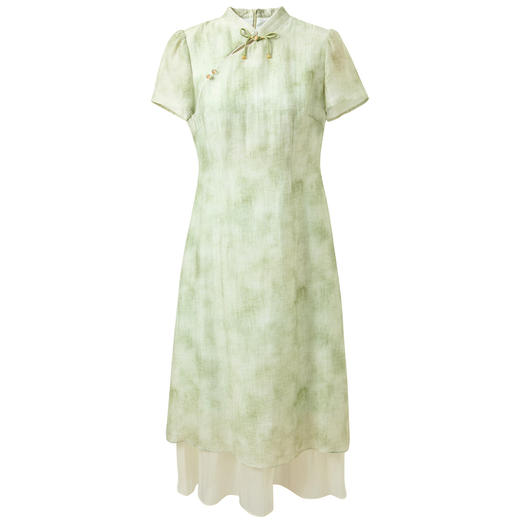 三彩【柳色含烟】2026春季新款新中式连衣裙假两件拼接长裙C 商品图4