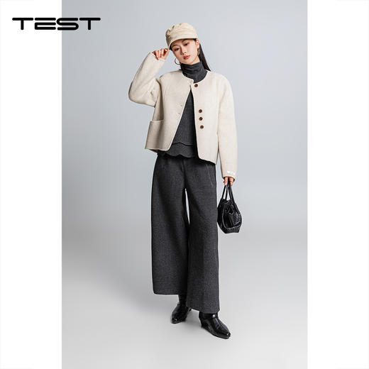 温柔慵懒随性燕麦色羊毛呢短外套2261036 商品图1