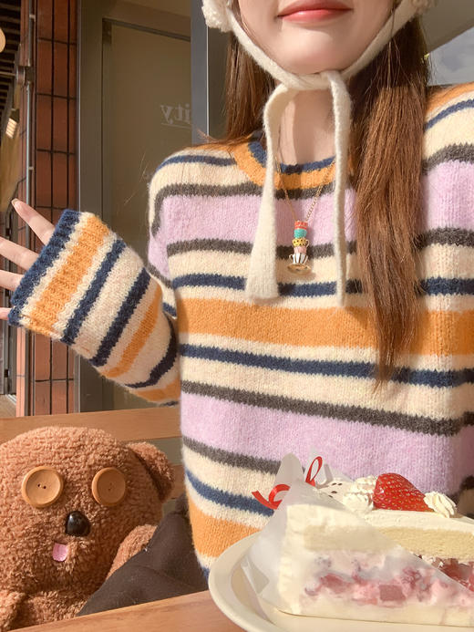 <曾小咸推荐>2.23现货秒杀 ！微信超特价！韩系撞色条纹设计毛衣 日常179.99 立减90 秒杀89.99！！ 商品图5