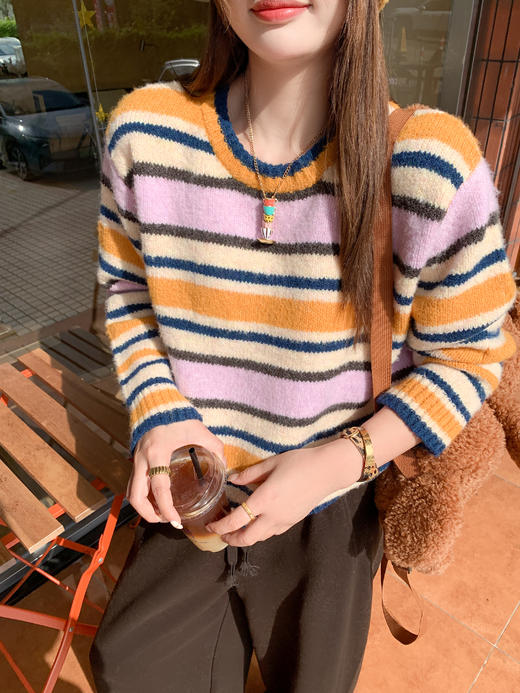 <曾小咸推荐>2.23现货秒杀 ！微信超特价！韩系撞色条纹设计毛衣 日常179.99 立减90 秒杀89.99！！ 商品图7