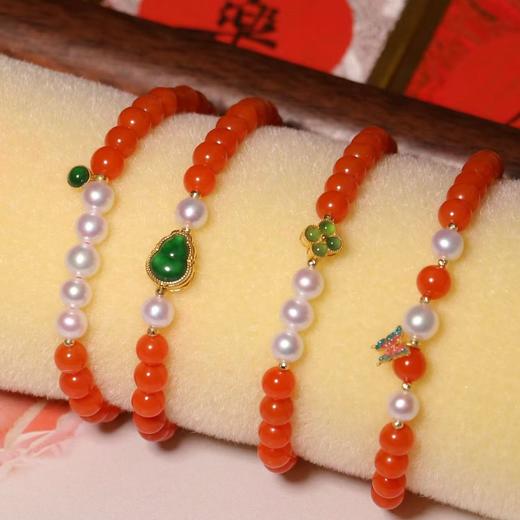 原矿保山南红珍珠手串 18k纯金 + 翡翠/古法珐琅 商品图2