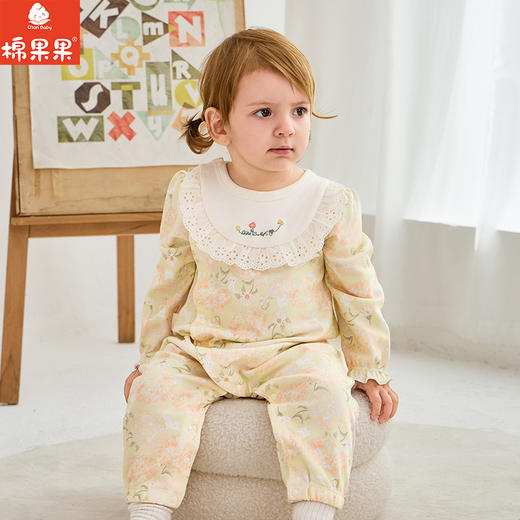 棉果果春季新品女童氨棉汗布纯棉爬衣偏襟连体衣M122720226101 商品图0