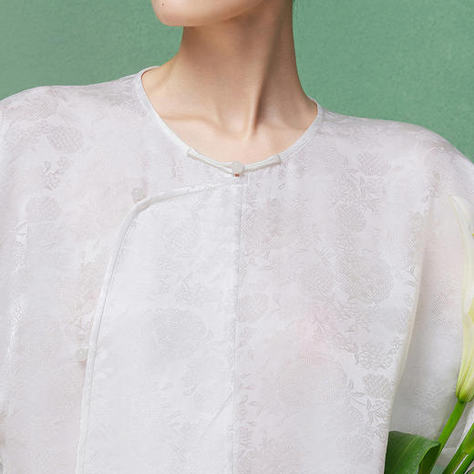 【林栖设计小店】仙缈轻纱|真丝罗白色氅衣提花新中式2026早春新款衬衣1961158 商品图3