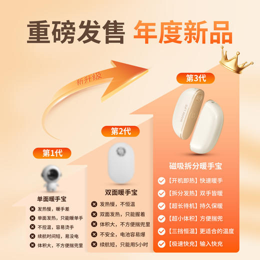 「分体式磁吸暖宝！快速温暖」新款暖手宝磁吸电暖宝二合一户外便携取暖居家日用充电暖宝宝冬季礼品 商品图1