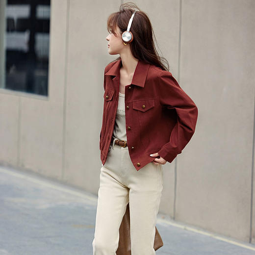（3-5天发货）ORIGNAL&CO波尔多红牛仔外套，开春氛围感绝了，超显白、巨高级！纯棉水洗牛仔 商品图3