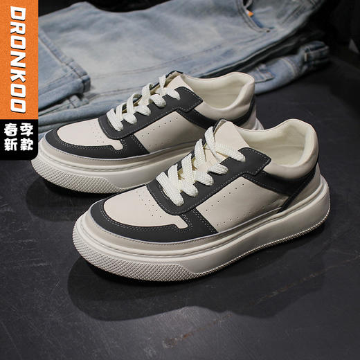 DRONKOO 2026 系带深灰色拼接皮料低帮板鞋 商品图0