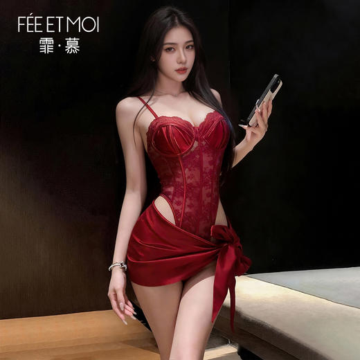 【情趣内衣】 霏慕×谜姬 夜色撩欲钢圈连体衣套装7717·新年红版 商品图3
