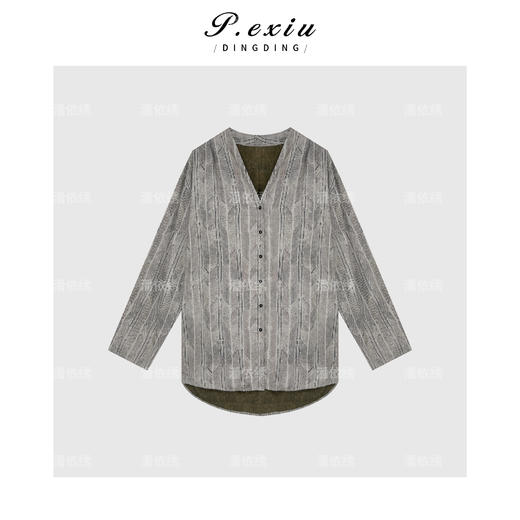 A008潘依绣丁丁宠粉复古简约设计斜纹衬衣Q19911 商品图0