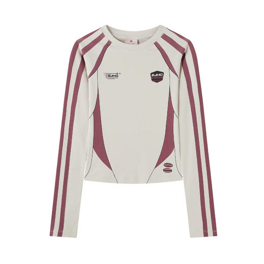 BJHG不计后果赛车风长袖T恤女款春季 印花撞色短款修身打底衫内搭 商品图3