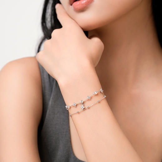 卡蒂罗KADER 幸运双重奏手链 四叶草甜美小清新森系气质双层星光点点圆珠小众设计感可调节拼接链 灵动闪耀吸睛 手链 女款 银色 商品图2