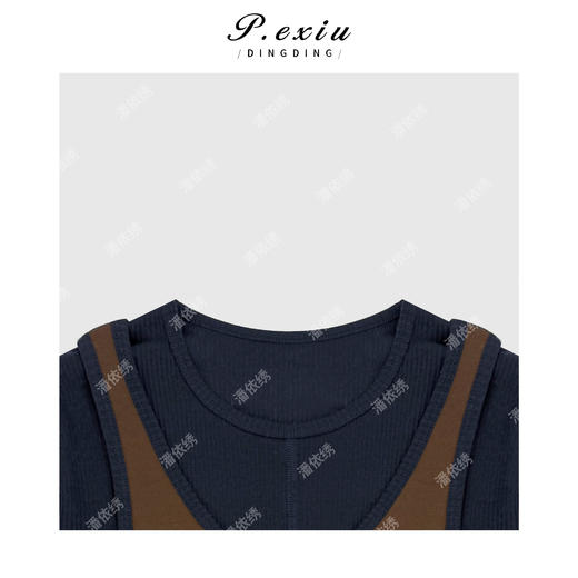 04-6潘依绣丁丁宠粉假两件撞色减龄圆领长袖T恤Q16448 商品图2