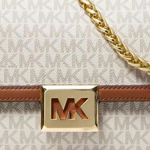 【品牌】MK SONIA 中号金属链条老花拼接单肩斜挎包香草白/橡果棕 商品图2
