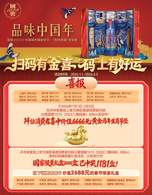 【扫码有好礼】52度国窖1573酒（2022二维码装）500ml    泸州老窖官方旗舰店 商品图1