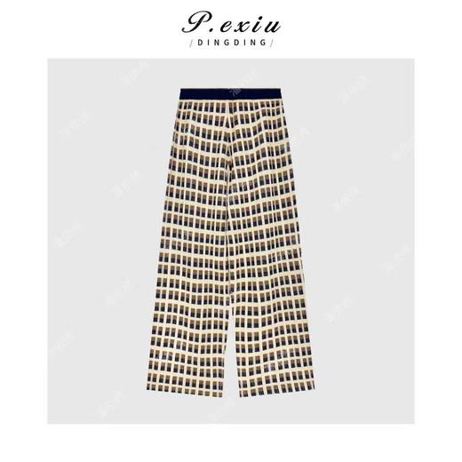 04-2潘依绣丁丁宠粉复古撞色格纹松紧腰抽身休闲裤Q34648 商品图1