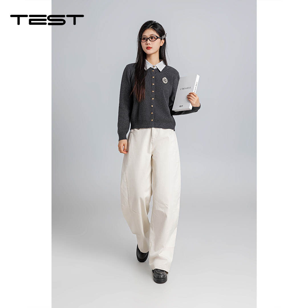 春上新温柔氛围感米白色阔腿牛仔裤3261003