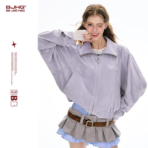 FTT Flythetruth 短款外套女款春2026超火减龄仿麂皮紫色夹克上衣 商品图0