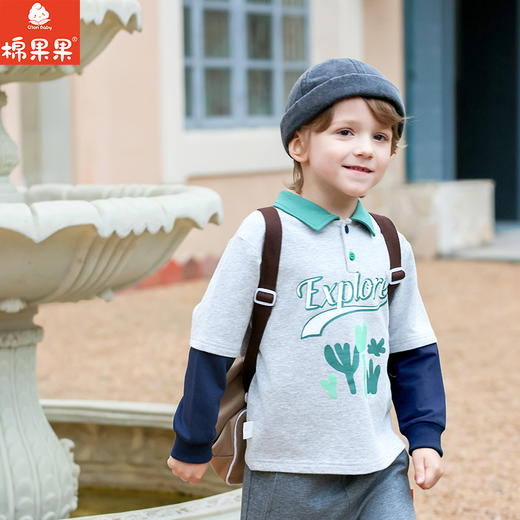 棉果果春季新品男童纯棉小线圈假两件POLO衫M112180226151 商品图0