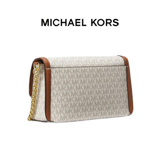 【品牌】MK SONIA 中号金属链条老花拼接单肩斜挎包香草白/橡果棕 商品图4