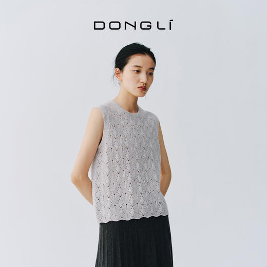 东黎 • 复苏的呼吸 山羊绒女士圆领镂空轻盈透气春季百搭背心 6029 商品图2