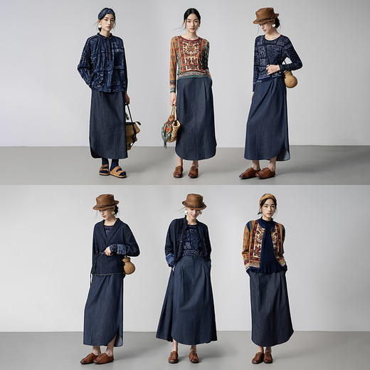 【林栖设计小店】丹宁主义|深牛仔蓝棉麻压褶简约百搭2026春新款半身裙T1961397 商品图4