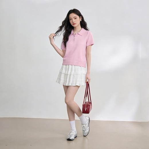 西遇polo领短袖针织毛衣女2026春季新款韩系甜美软糯显瘦短款上衣E0060165 商品图4